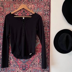 Free People | We The Free Long Sleeve Black V-Neck | Size XS